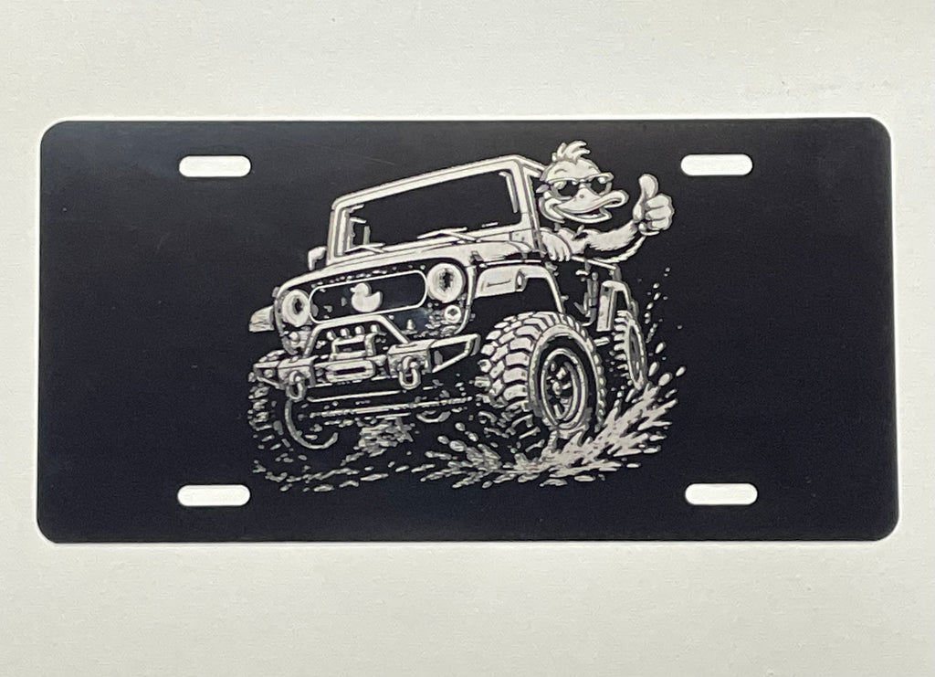 Gloss Black Aluminum Car Tag Laser Engraved Duck Thumbs Up