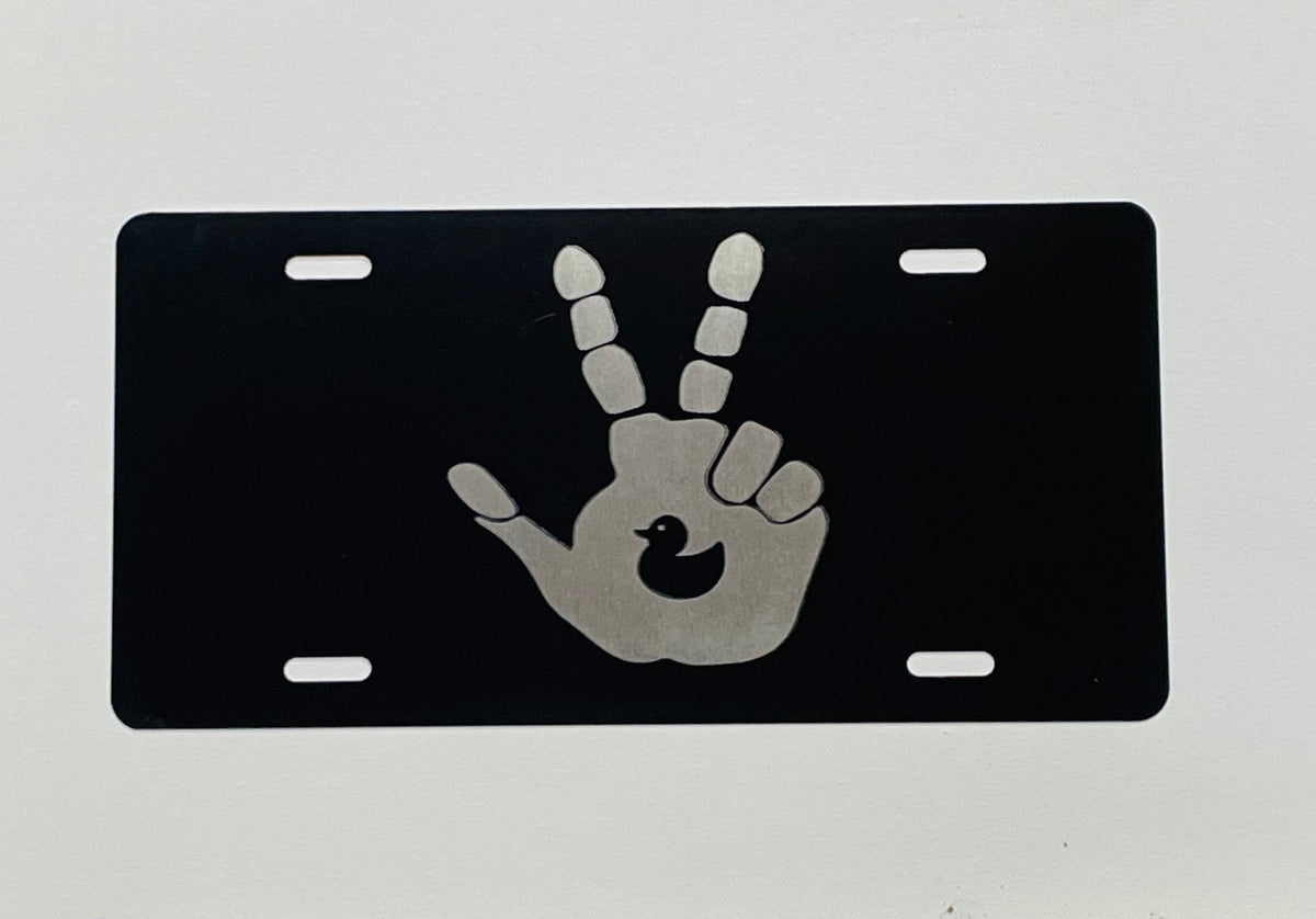 Gloss Black Aluminum Car Tag Laser Engraved Duck Wave