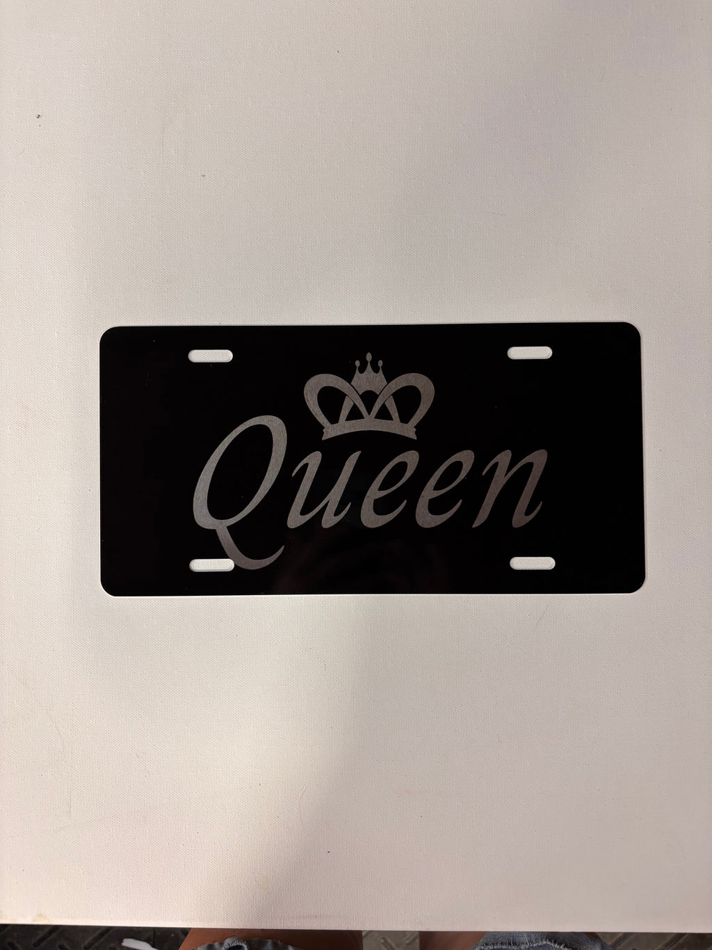 Gloss Black Aluminum Car Tag Laser Engraved Queen