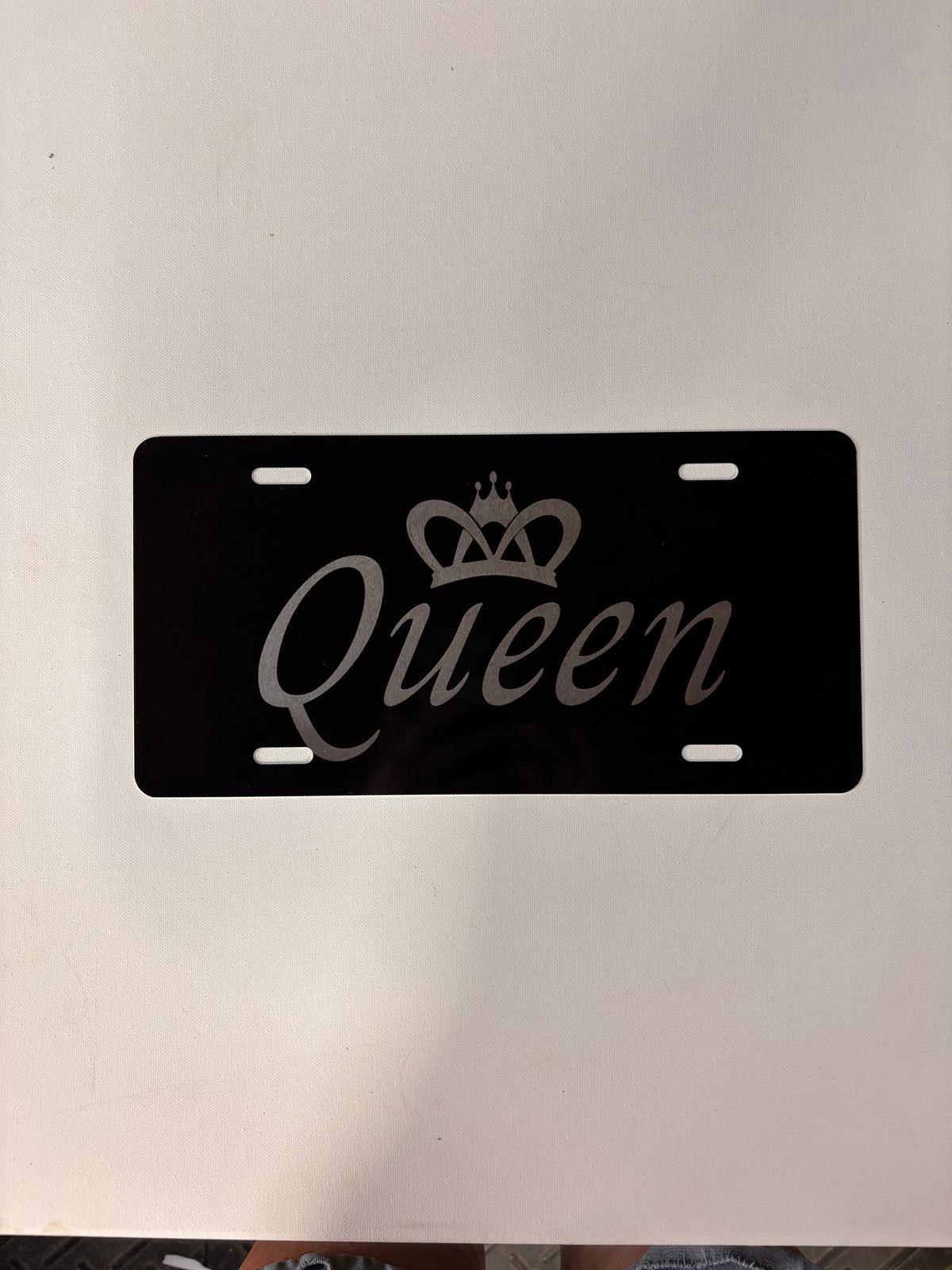 Gloss Black Aluminum Car Tag Laser Engraved Queen