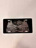 Gloss Black Aluminum Car Tag Laser Engraved  Mountain