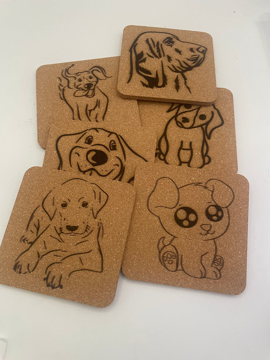 6 Pack Dog and Puppy Cork Coasters