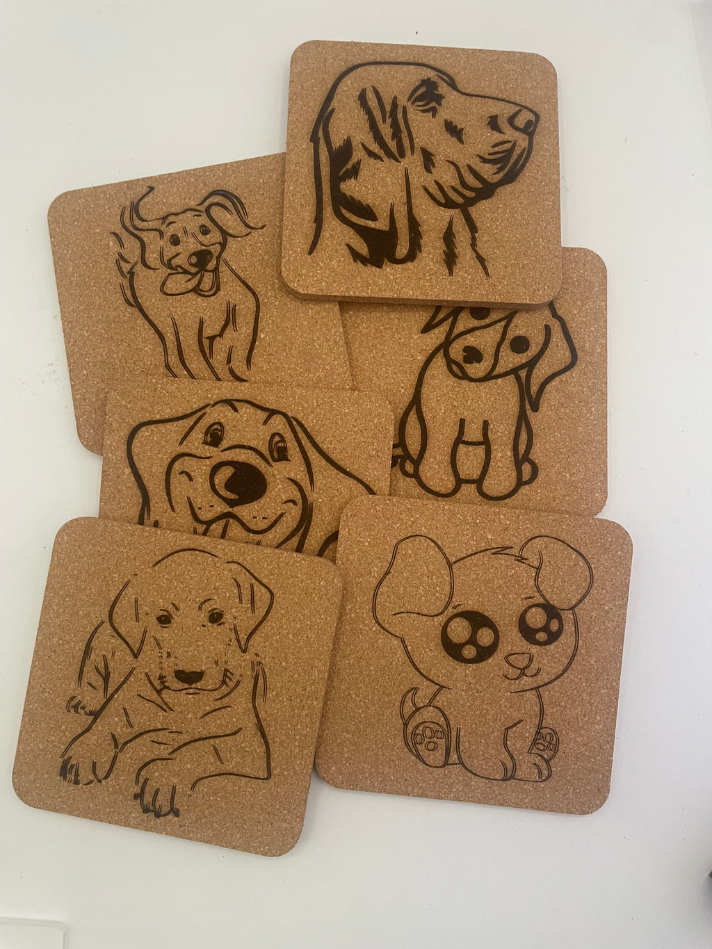 6 Pack Dog and Puppy Cork Coasters