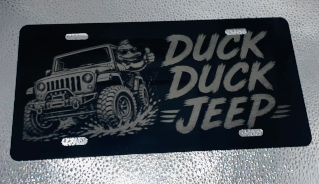 Gloss Black Aluminum Car Tag Laser Engraved "Duck Duck"