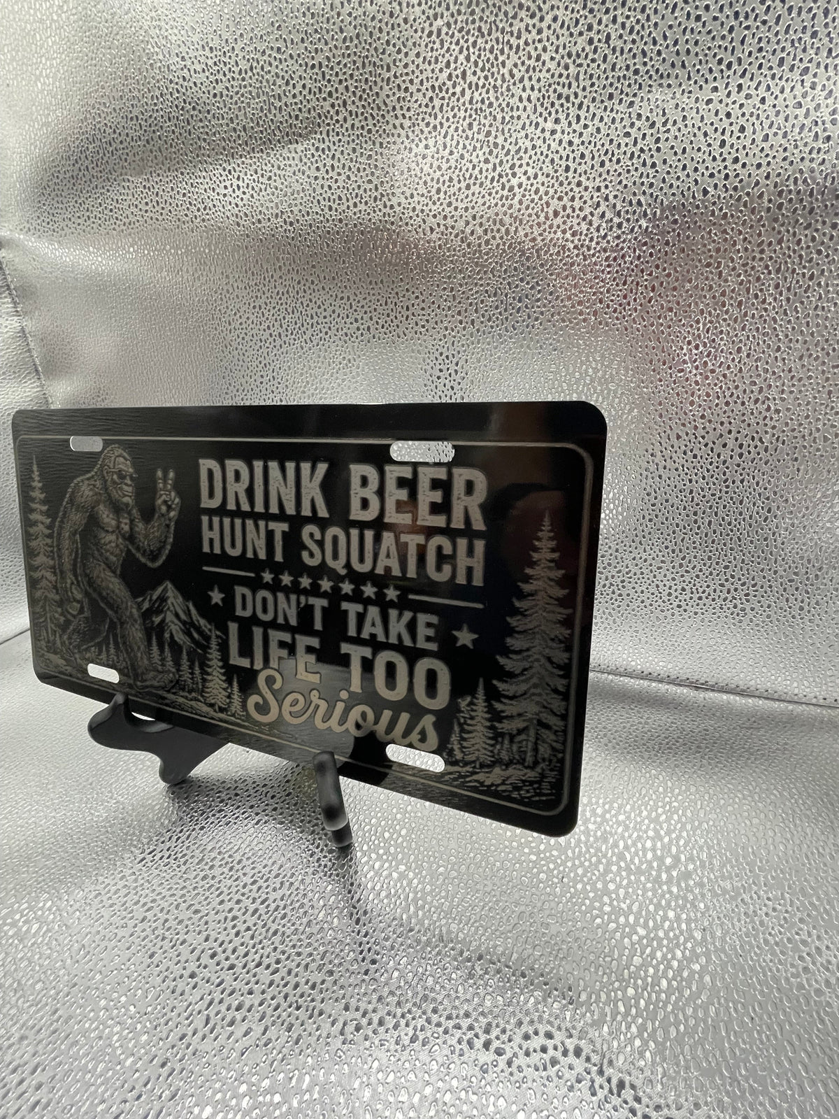 Gloss Black Aluminum Car Tag Laser Engraved Big Foot