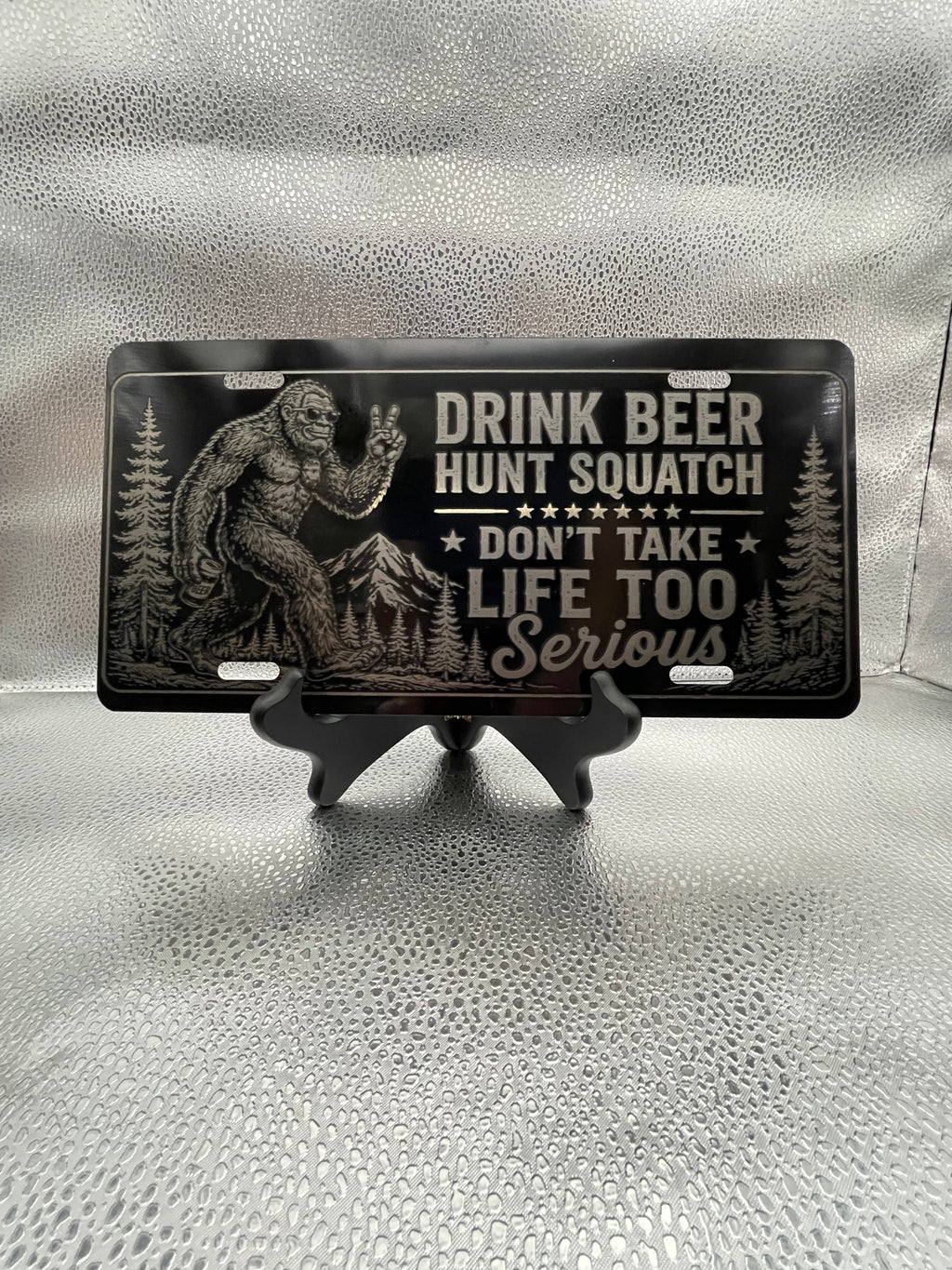 Gloss Black Aluminum Car Tag Laser Engraved Big Foot