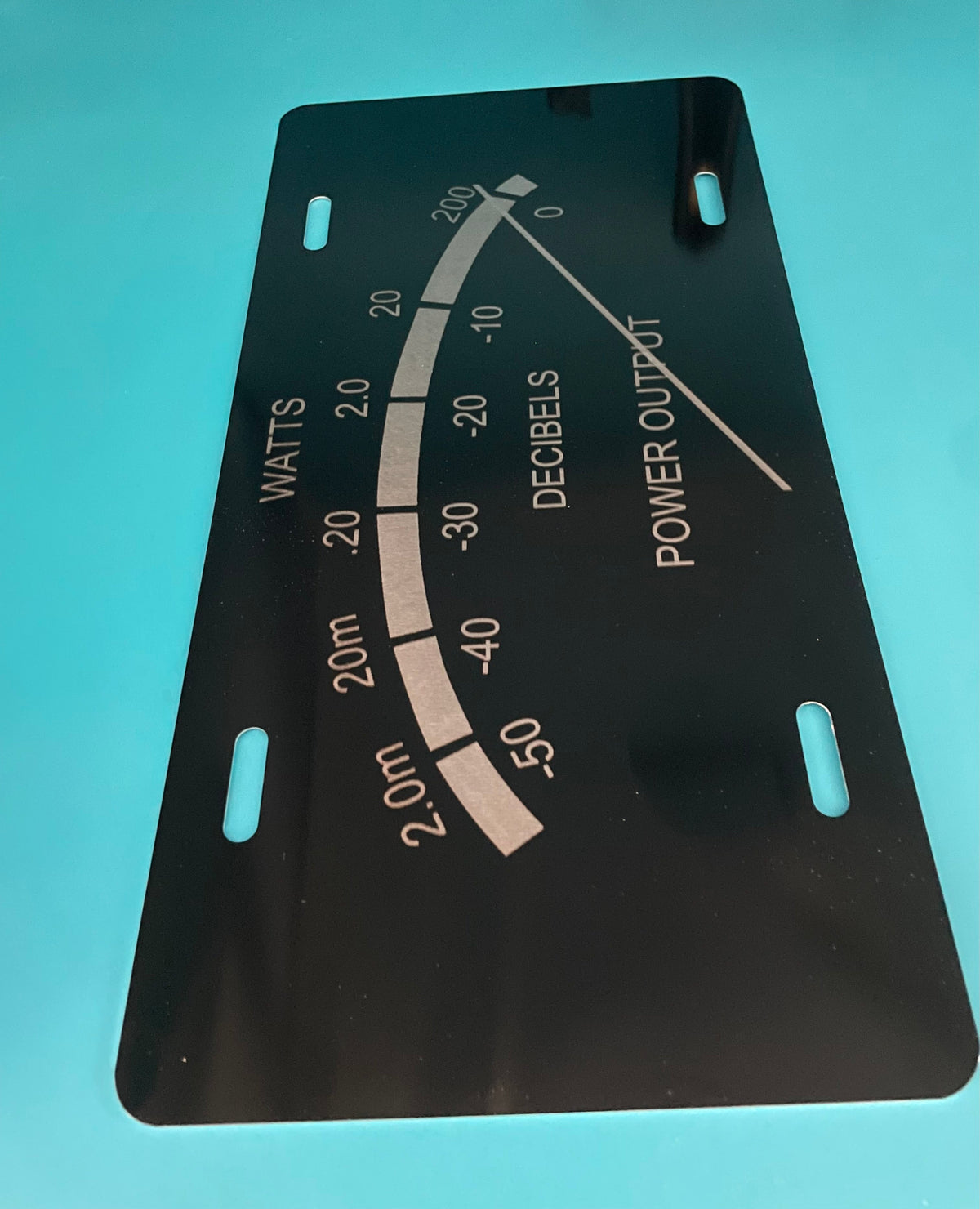 Gloss Black Aluminum Car Tag Laser Engraved VU Meter