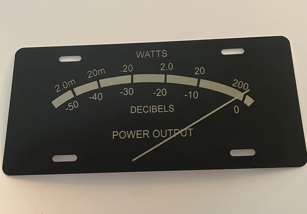 Gloss Black Aluminum Car Tag Laser Engraved VU Meter