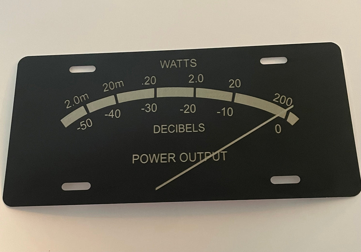 Gloss Black Aluminum Car Tag Laser Engraved VU Meter