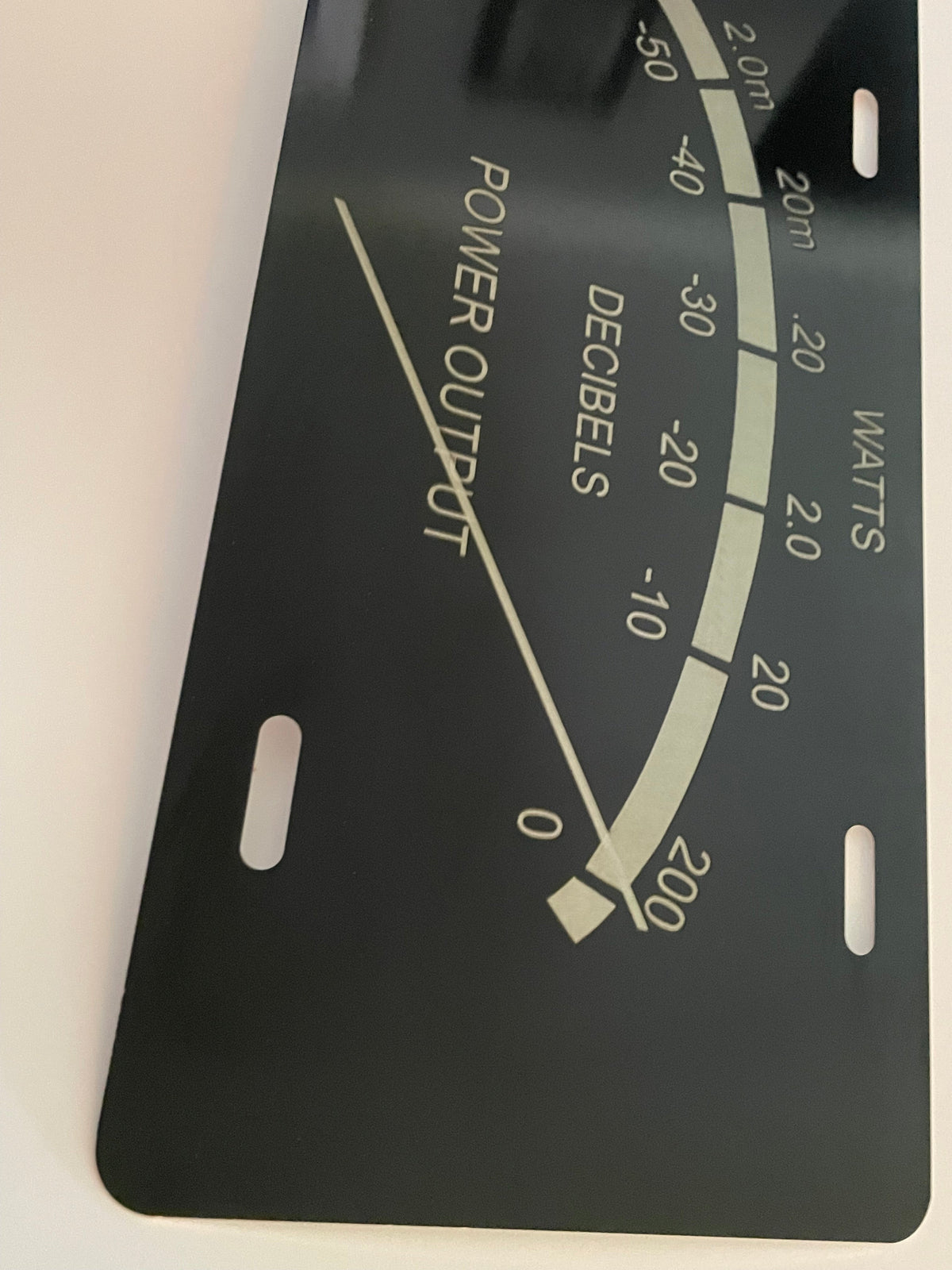 Gloss Black Aluminum Car Tag Laser Engraved VU Meter