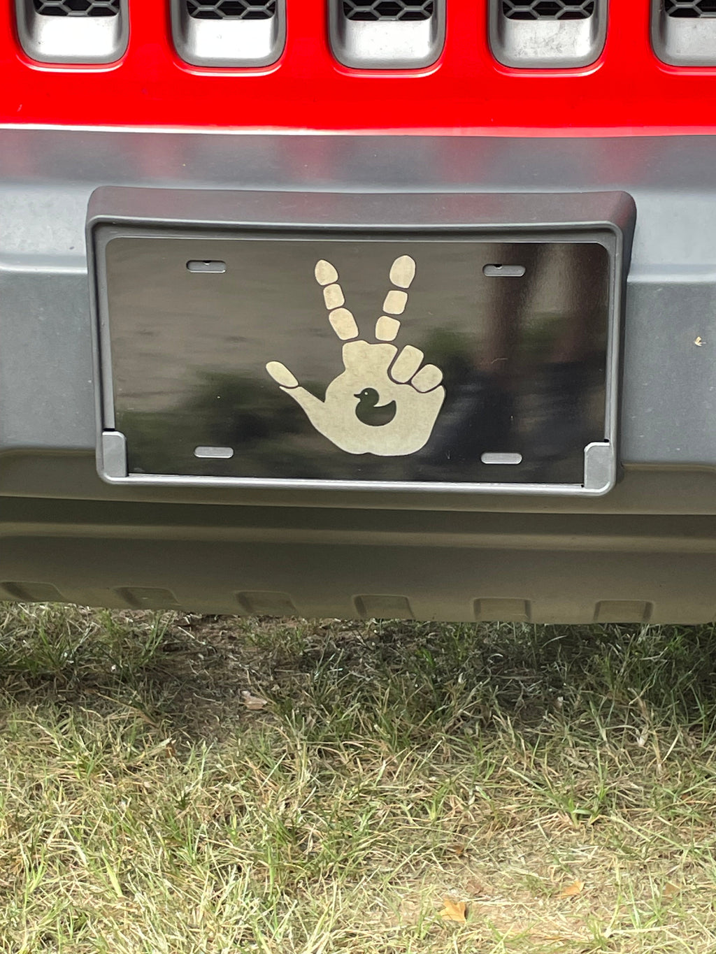 Gloss Black Aluminum Car Tag Laser Engraved Duck Wave