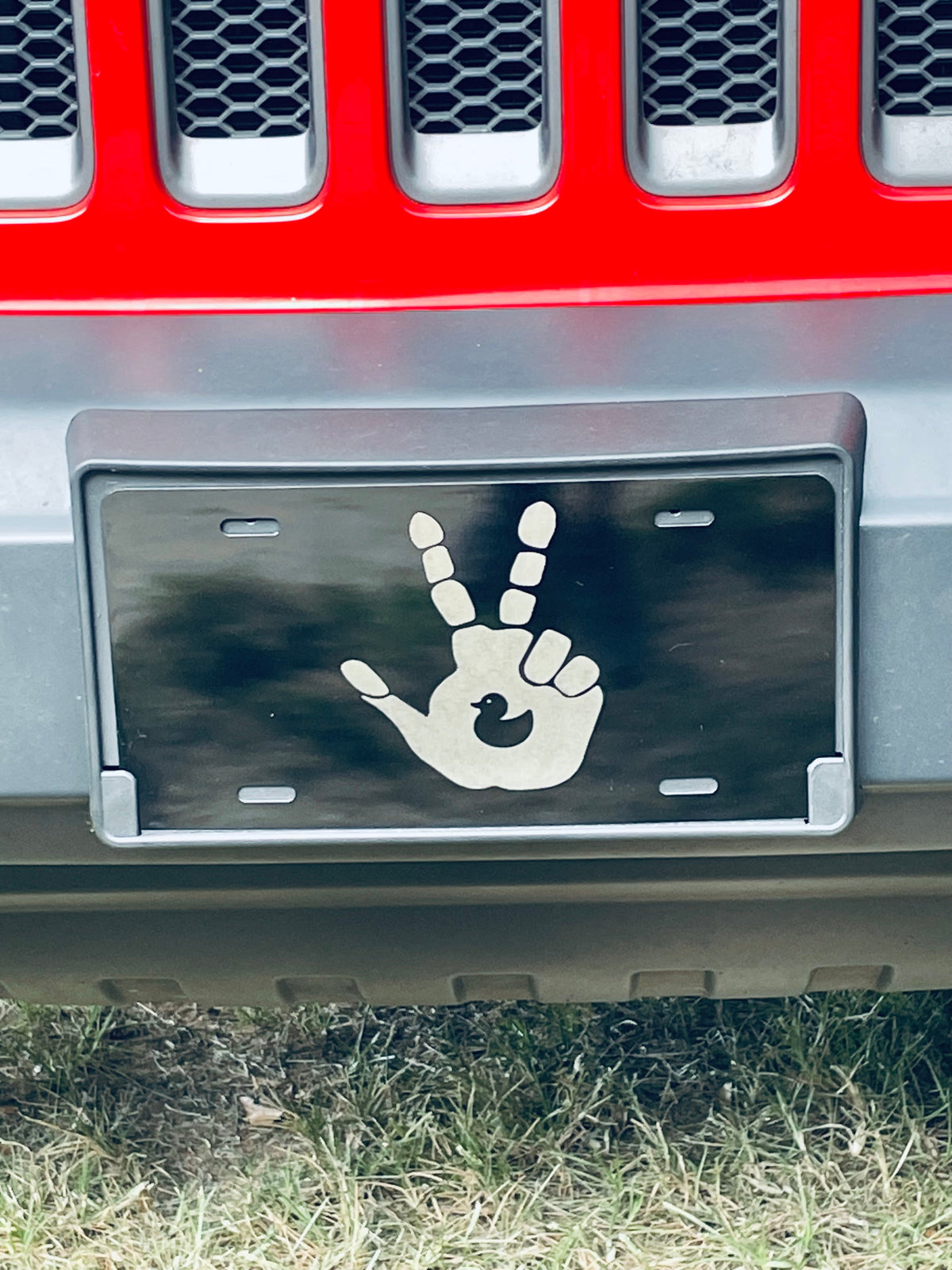 Gloss Black Aluminum Car Tag Laser Engraved Duck Wave