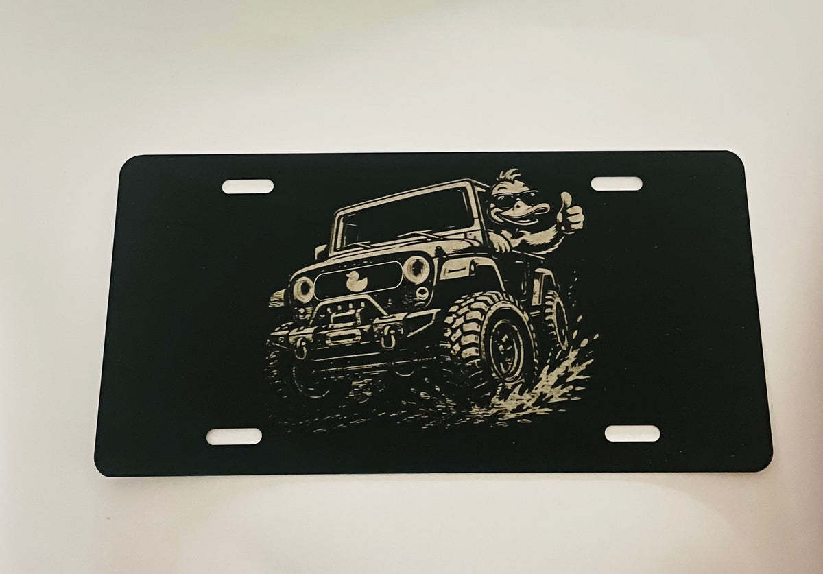 Gloss Black Aluminum Car Tag Laser Engraved Duck Thumbs Up