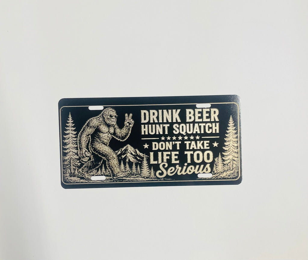 Gloss Black Aluminum Car Tag Laser Engraved Big Foot