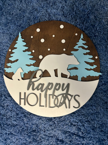 Christmas Sign - Polar Bear Happy Holidays